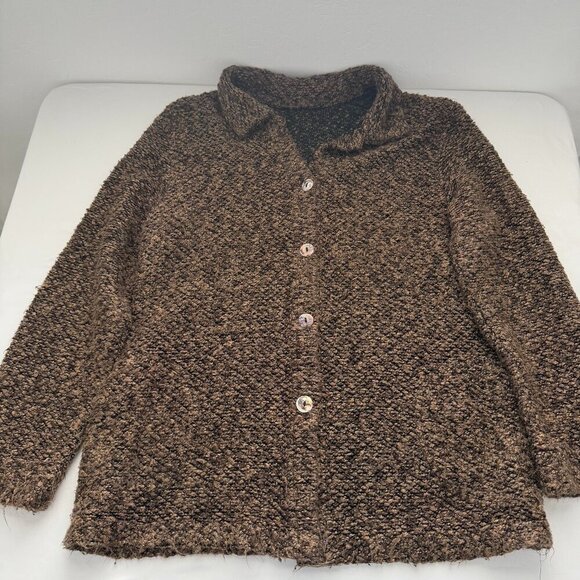 vintage Sweaters - Vintage Style Brown Textured Knit Cardigan Womens Cozy Button Front Sweater